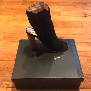 Black Suede Peep-Toe Booties